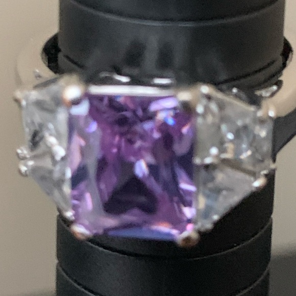 Created princess cut amethyst and trillion CZ ring - Picture 2 of 6